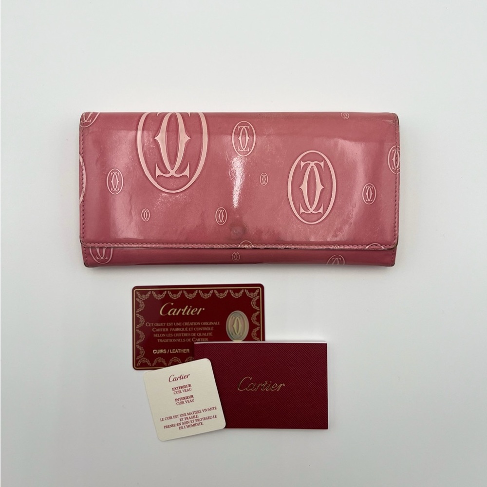 Cartier Pursue Happy Birthday Pink Enamel Leather Long Wallet
